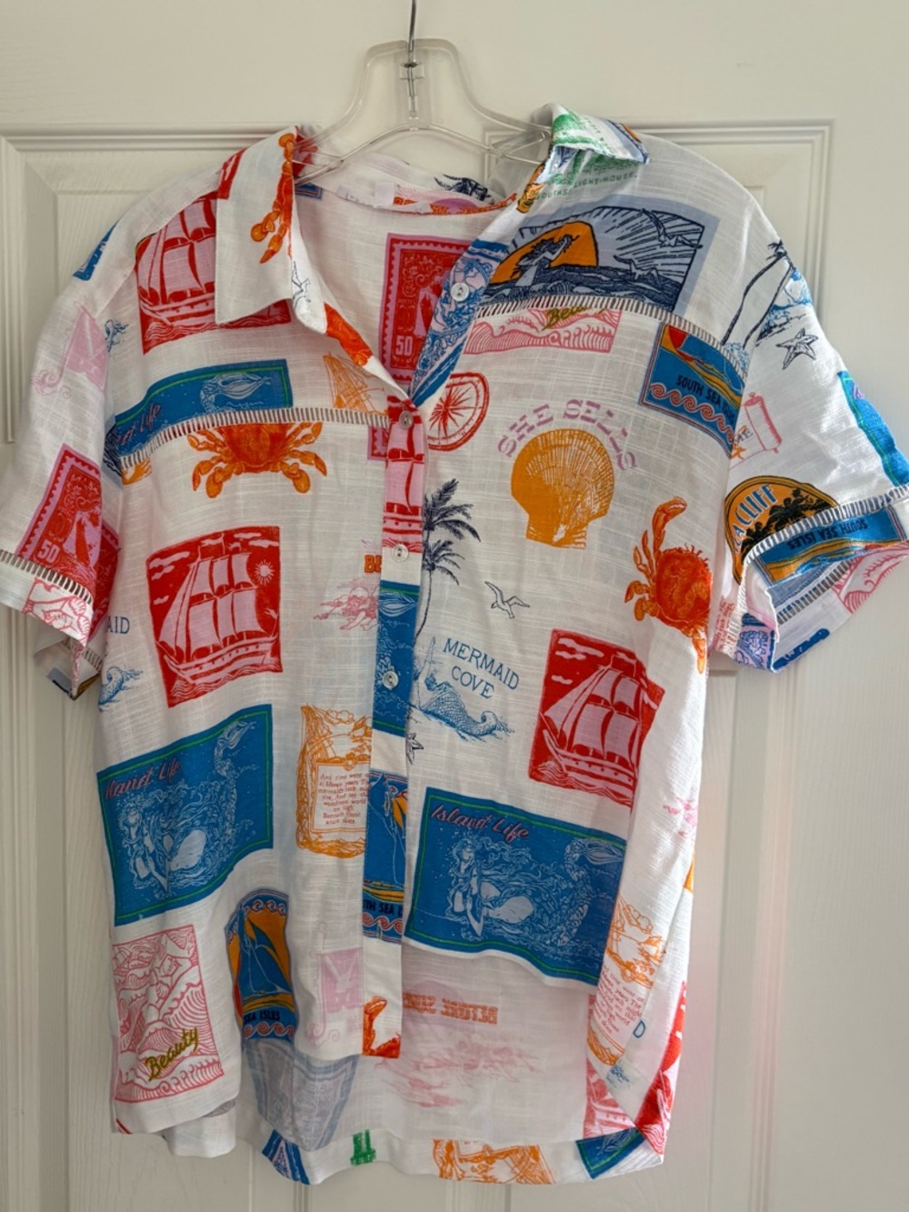 Jane and Delancey White/Multi-Color Tropical Print Short-Sleeve SZ M Shirt